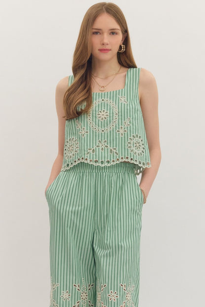 Summer Striped Eyelet Top