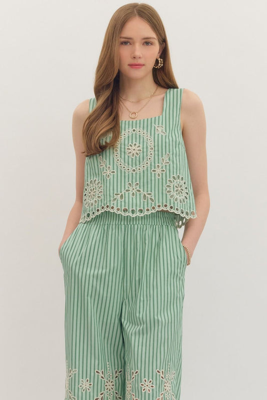 Summer Striped Eyelet Top