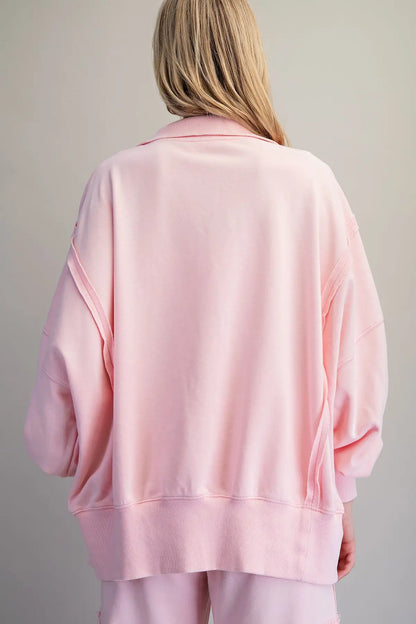 Washed Long Sleeve Pullover - Pink