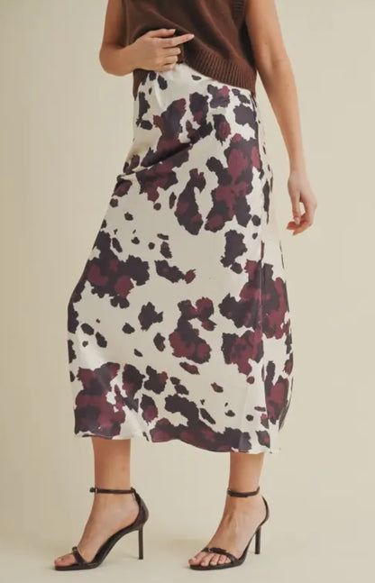 Abstract Silk Midi Skirt