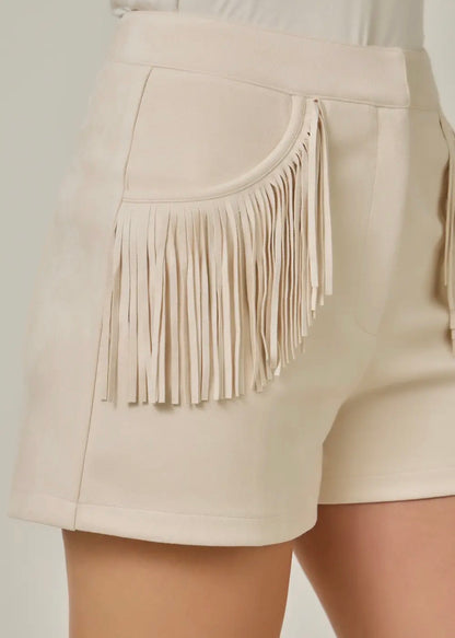 Faux Suede Fringe Shorts