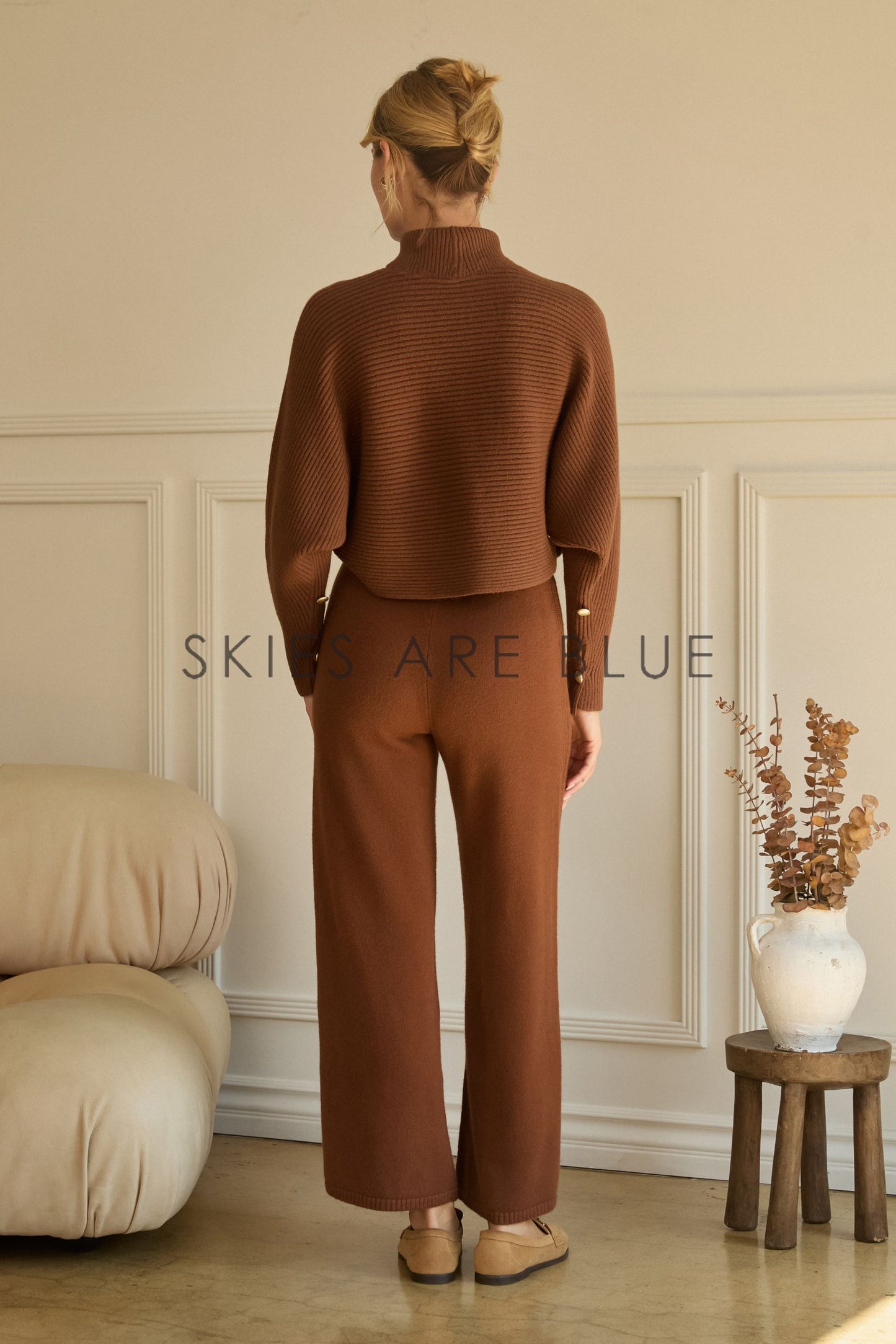 Knit Wide Leg Pant- Brown