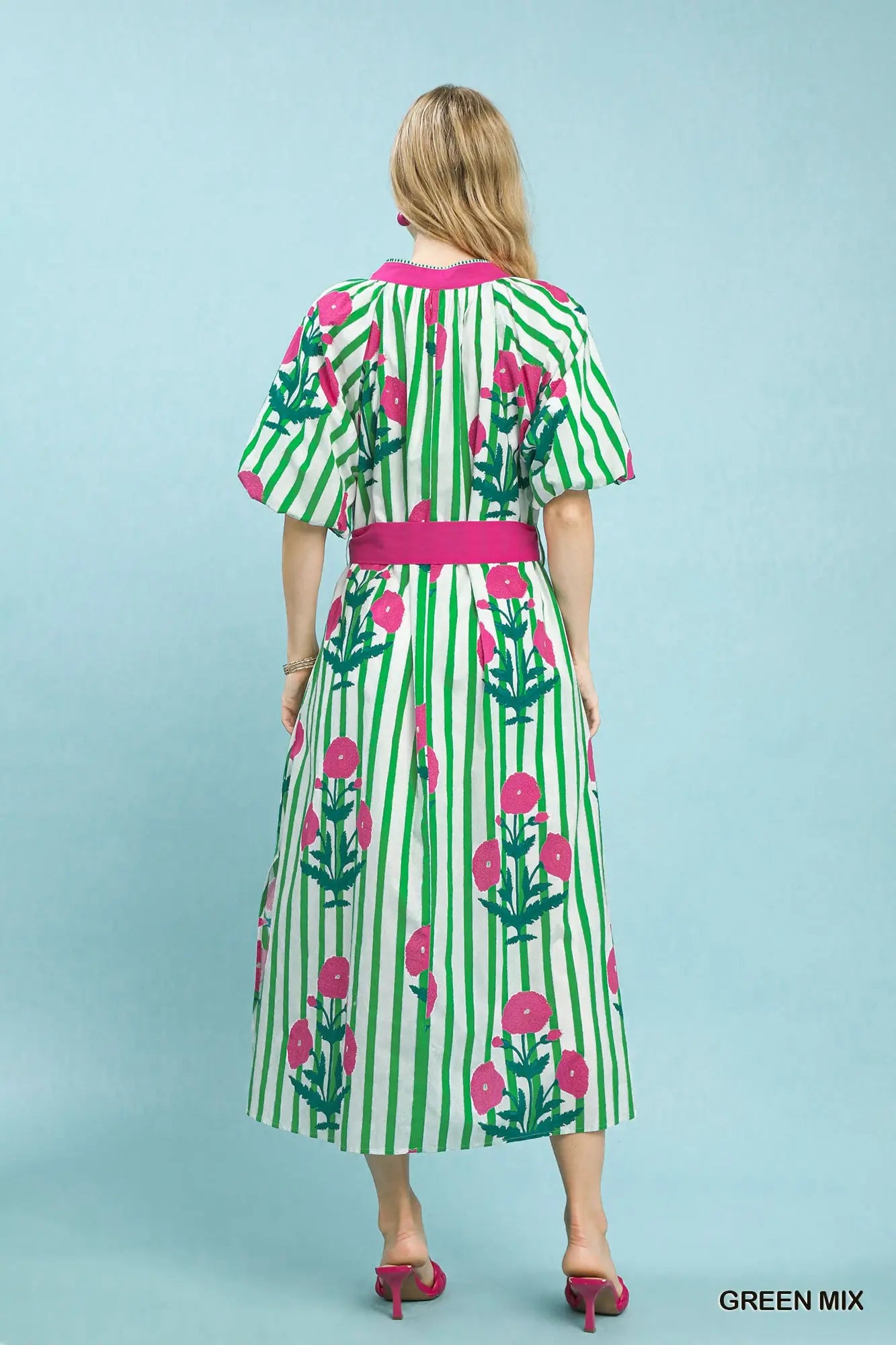 Striped Floral Tie Waist Maxi