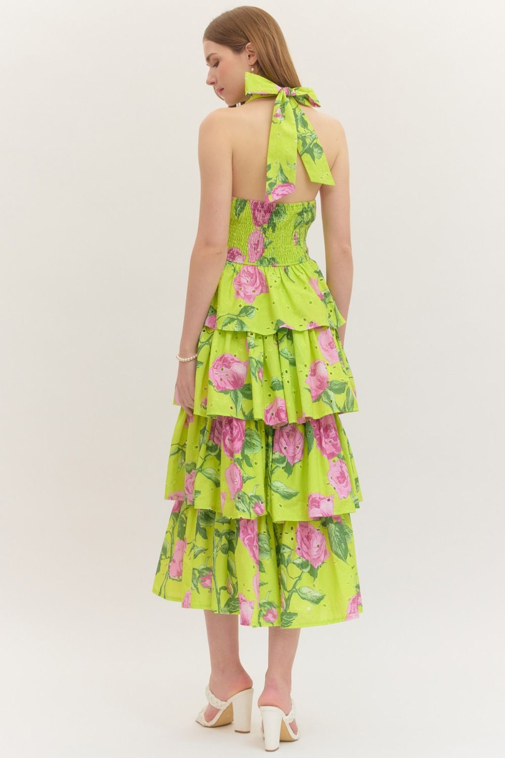 Chartreuse Floral Tiered Midi