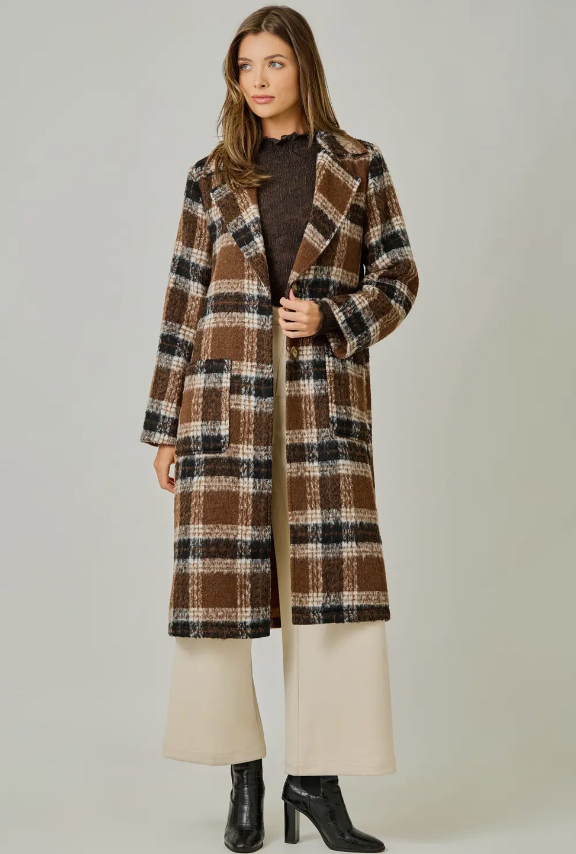 Stay Sophisticated Plaid Long Coat