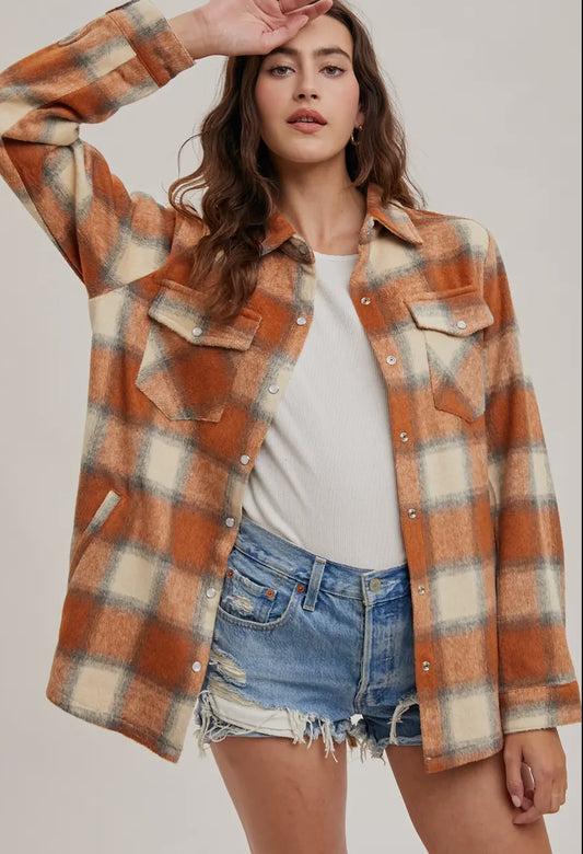 Feeling Fall Flannel Shacket | Pumpkin