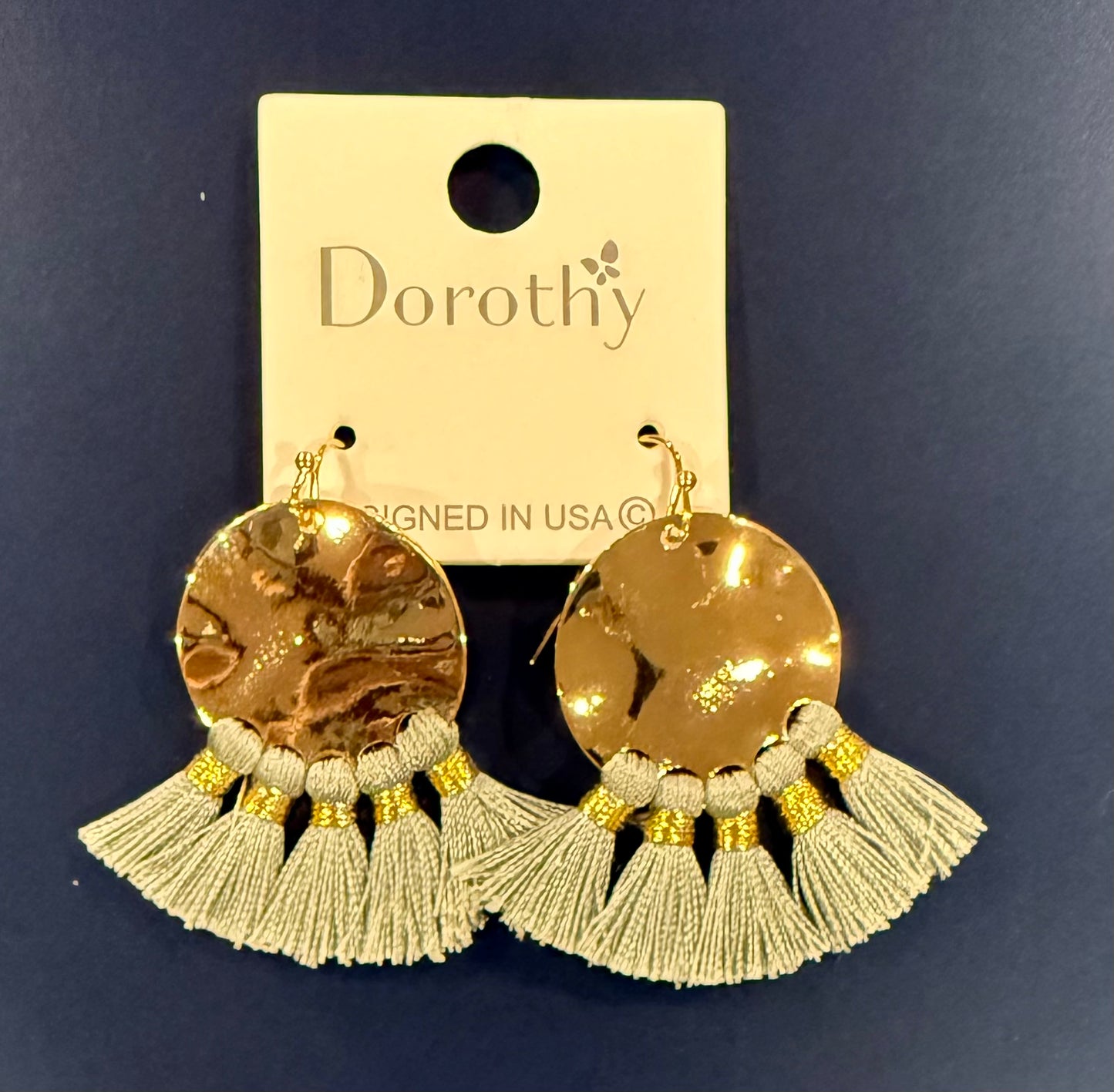 Gold + Sage Tassel Drop Earrings