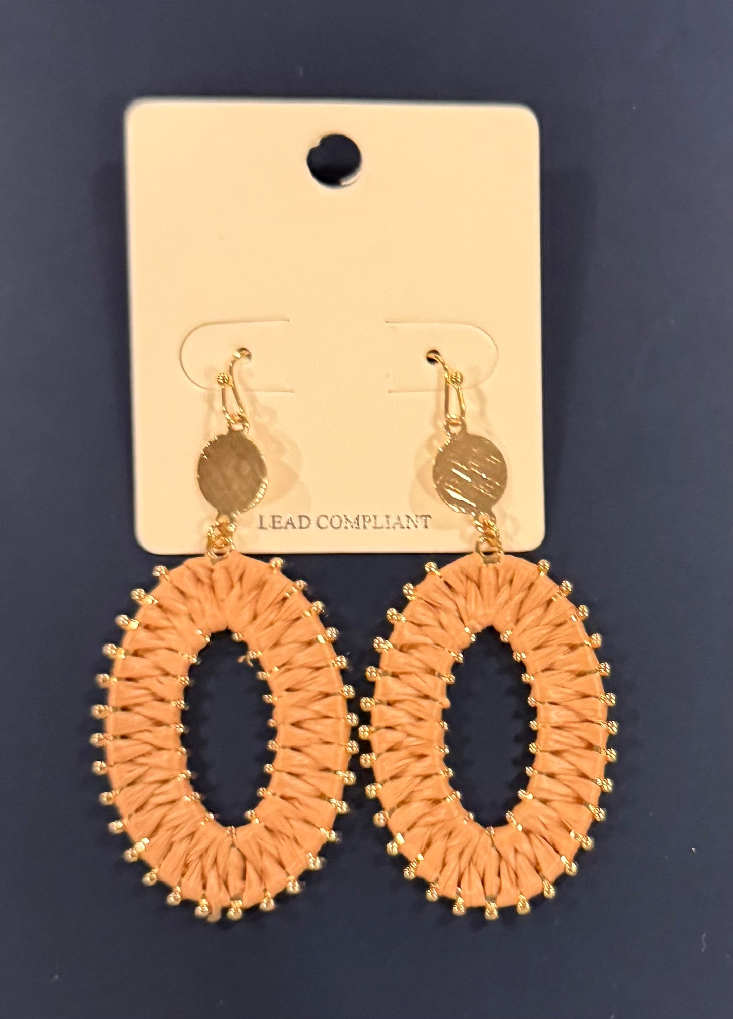 Raffia Oval Earrings - Dark Beige