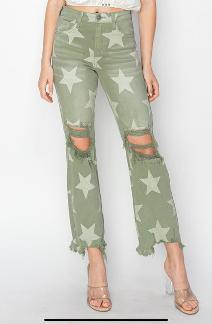 Sage Star Printed Denim