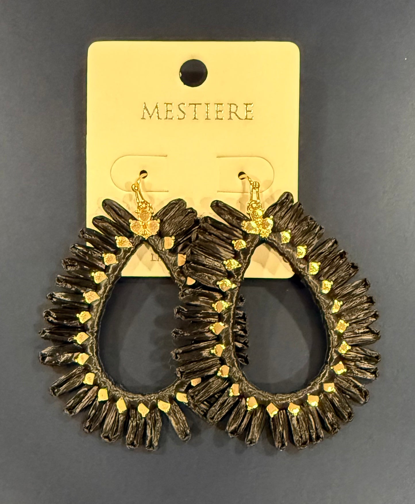 Raffia Black + Gold Oval Earrings