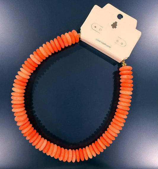 Statement Wide Beaded Necklace - Orange