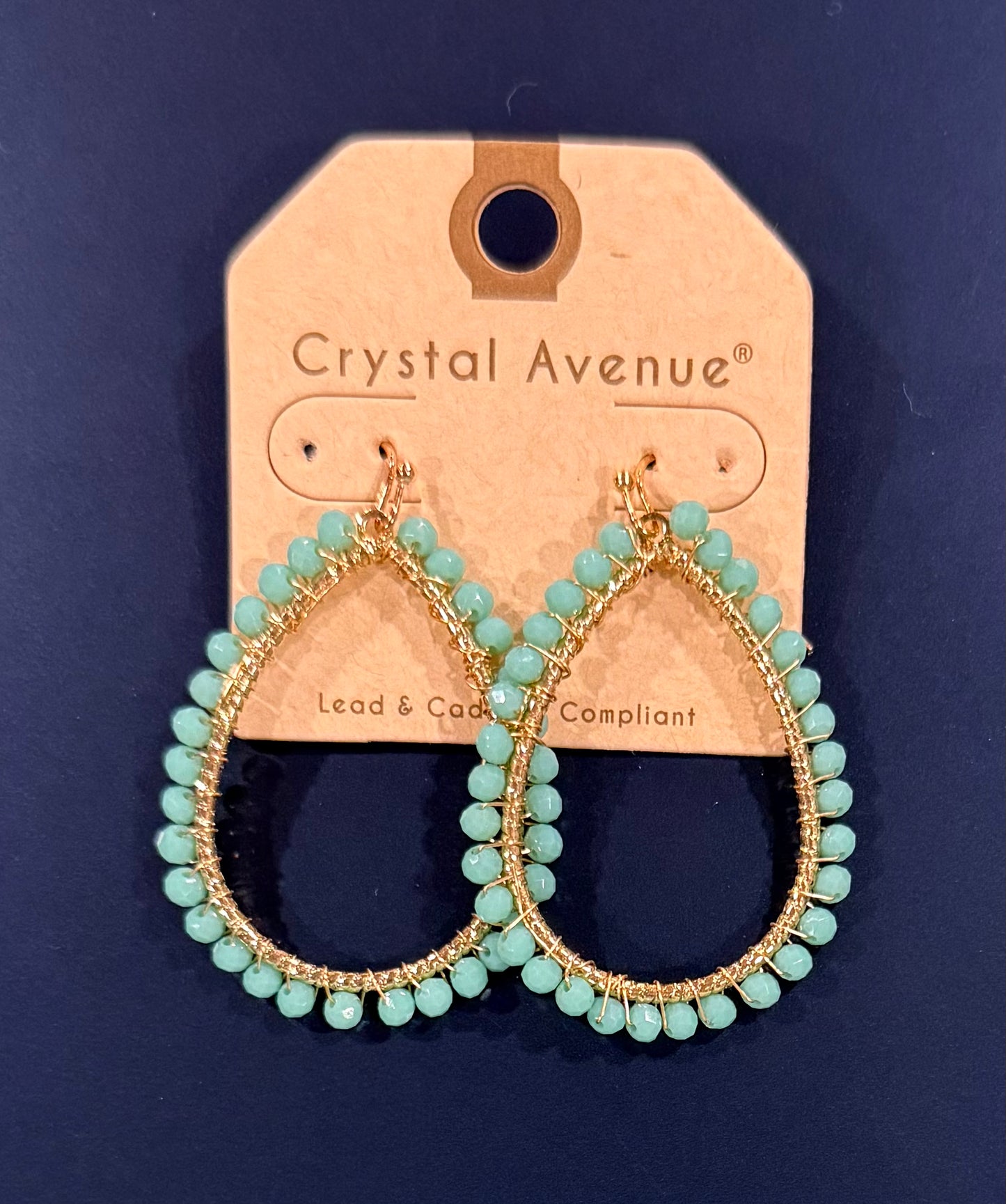 Teal + Gold Oval Drop Earrings