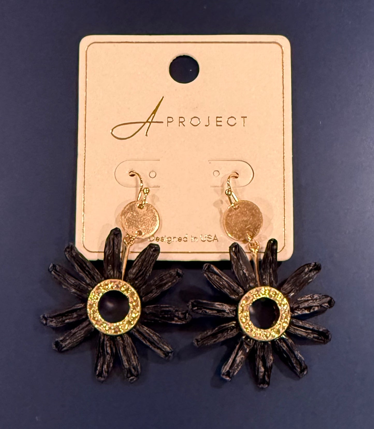 Raffia Flower Earrings - Black