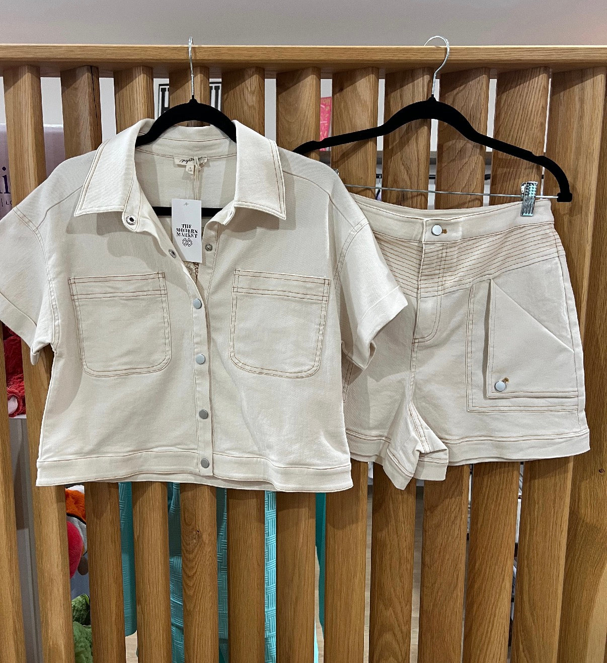 Colored Denim Button Front Top (Ecru)