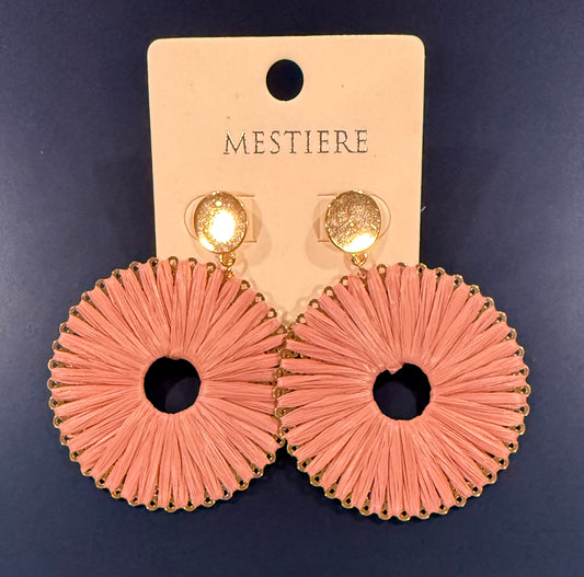 Circle Raffia Earrings - Mauve