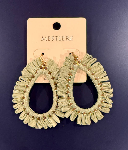 Raffia Sage + Gold Oval Earrings