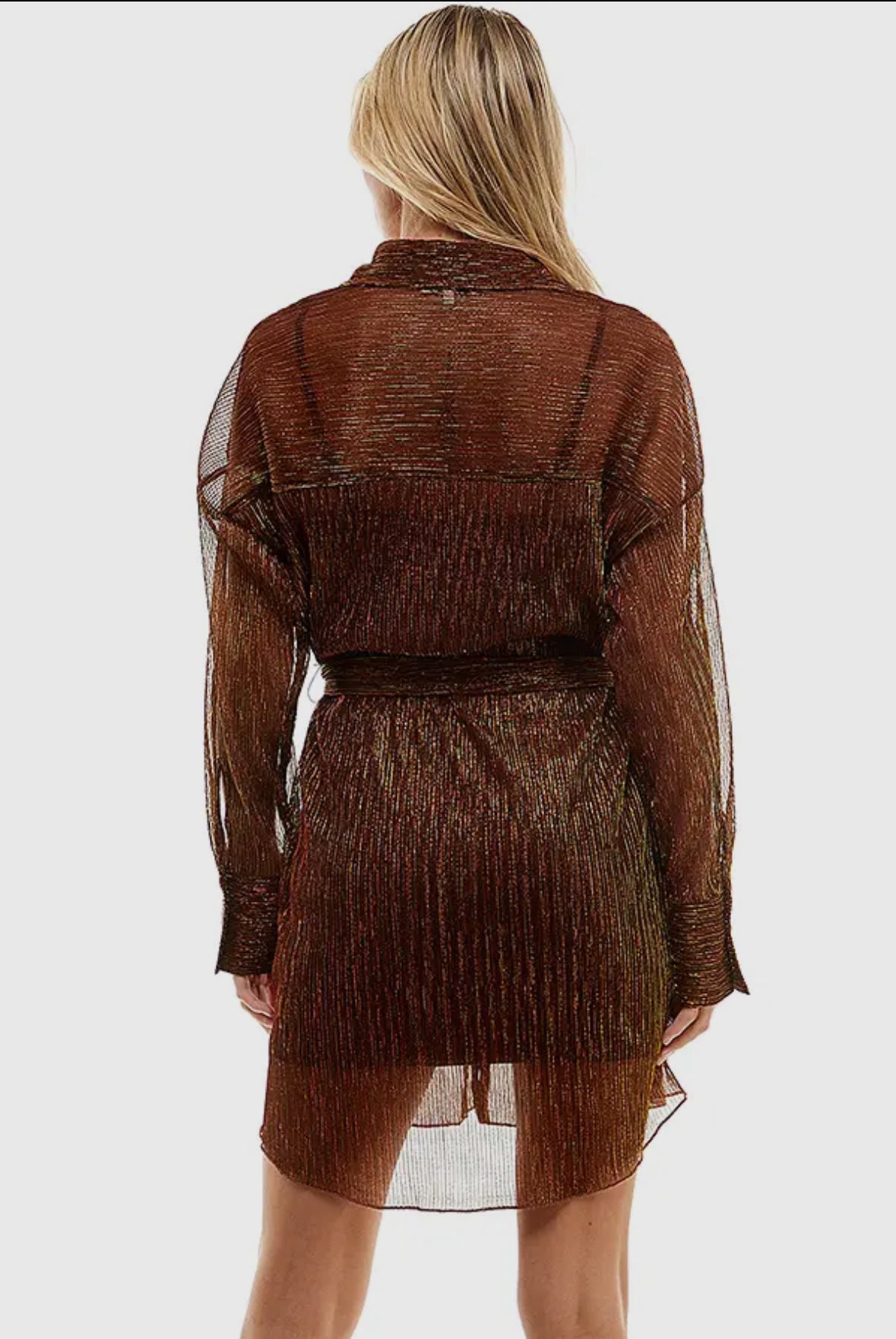 Shimmer Pleated Shirt Dress