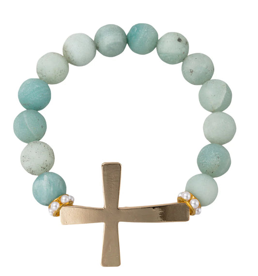 Amazonite with Gold Cross Bracelet