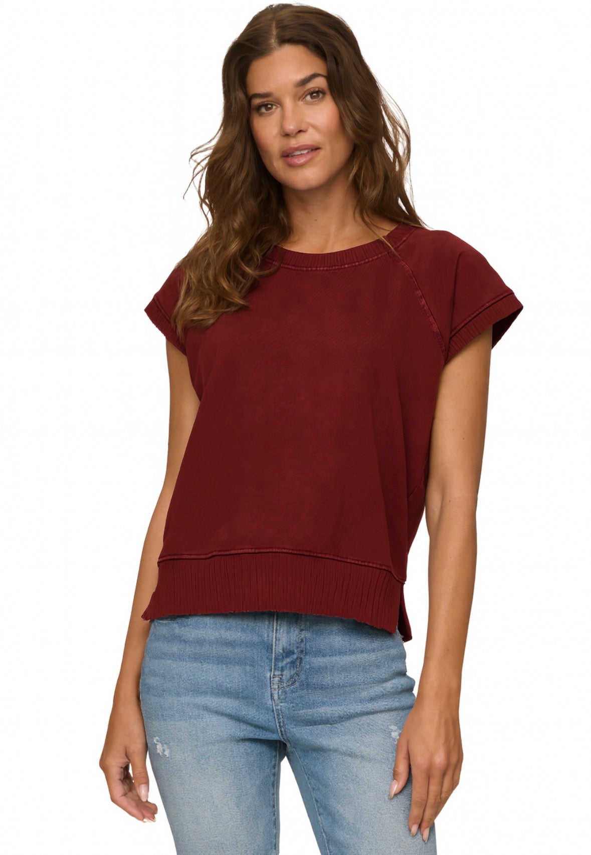 Hana Dolman Washed Tee - Burgundy