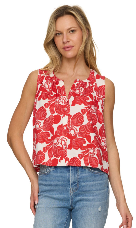 Marina Red Floral Textured Tank