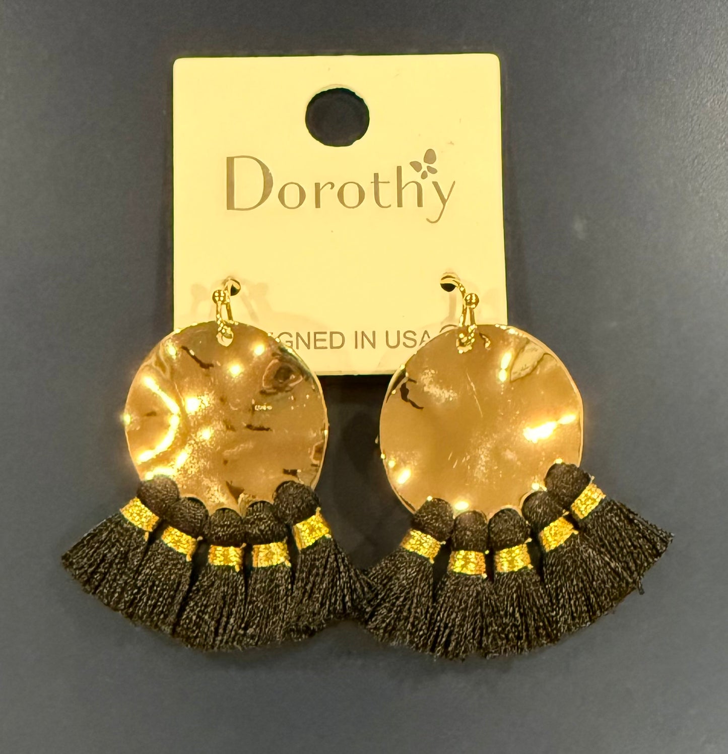 Gold + Black Tassel Drop Earrings