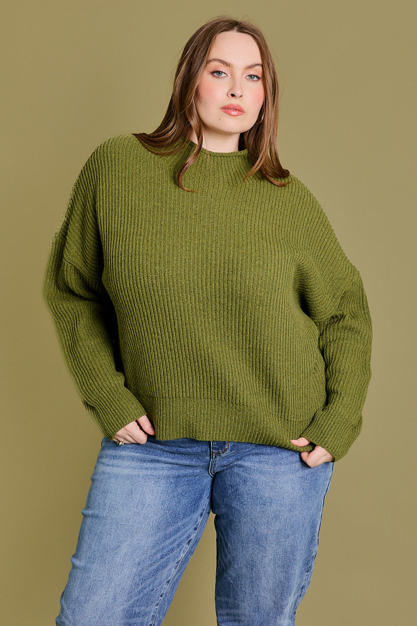 PLUS Mock Neck Sweater : Olive