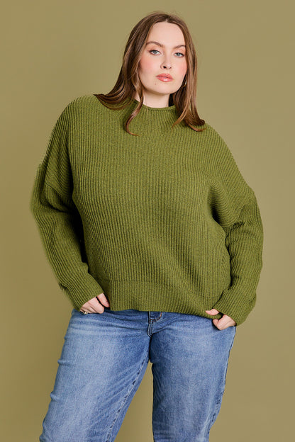 PLUS Mock Neck Sweater : Olive