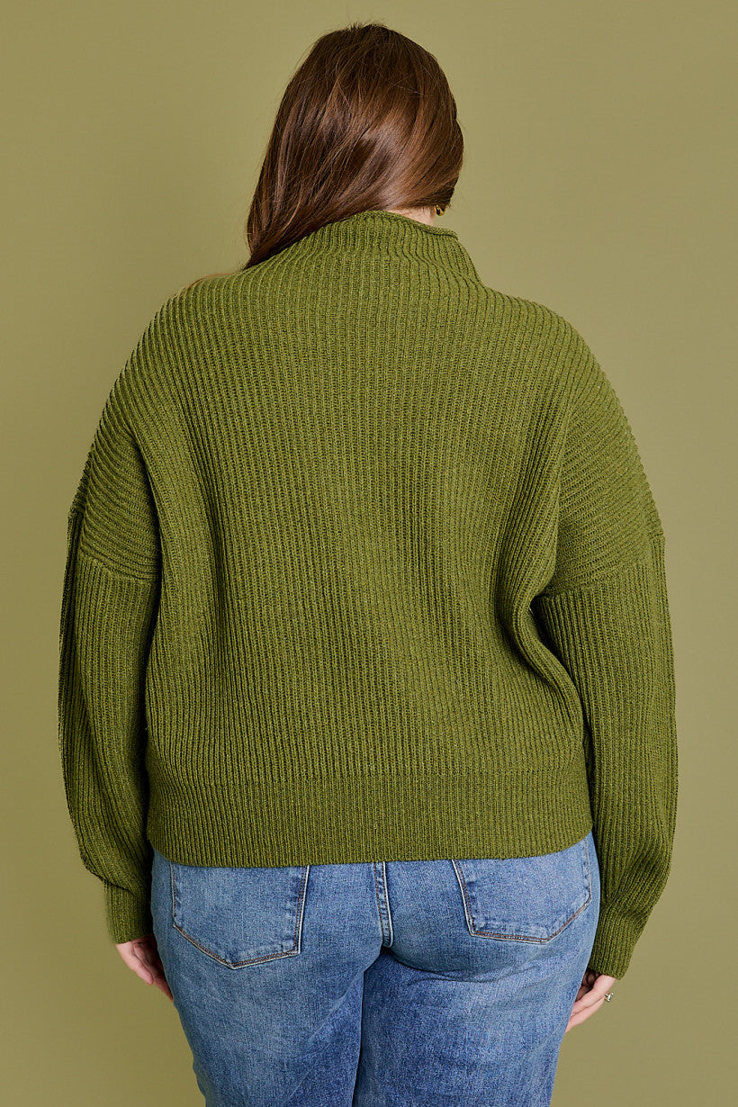 PLUS Mock Neck Sweater : Olive