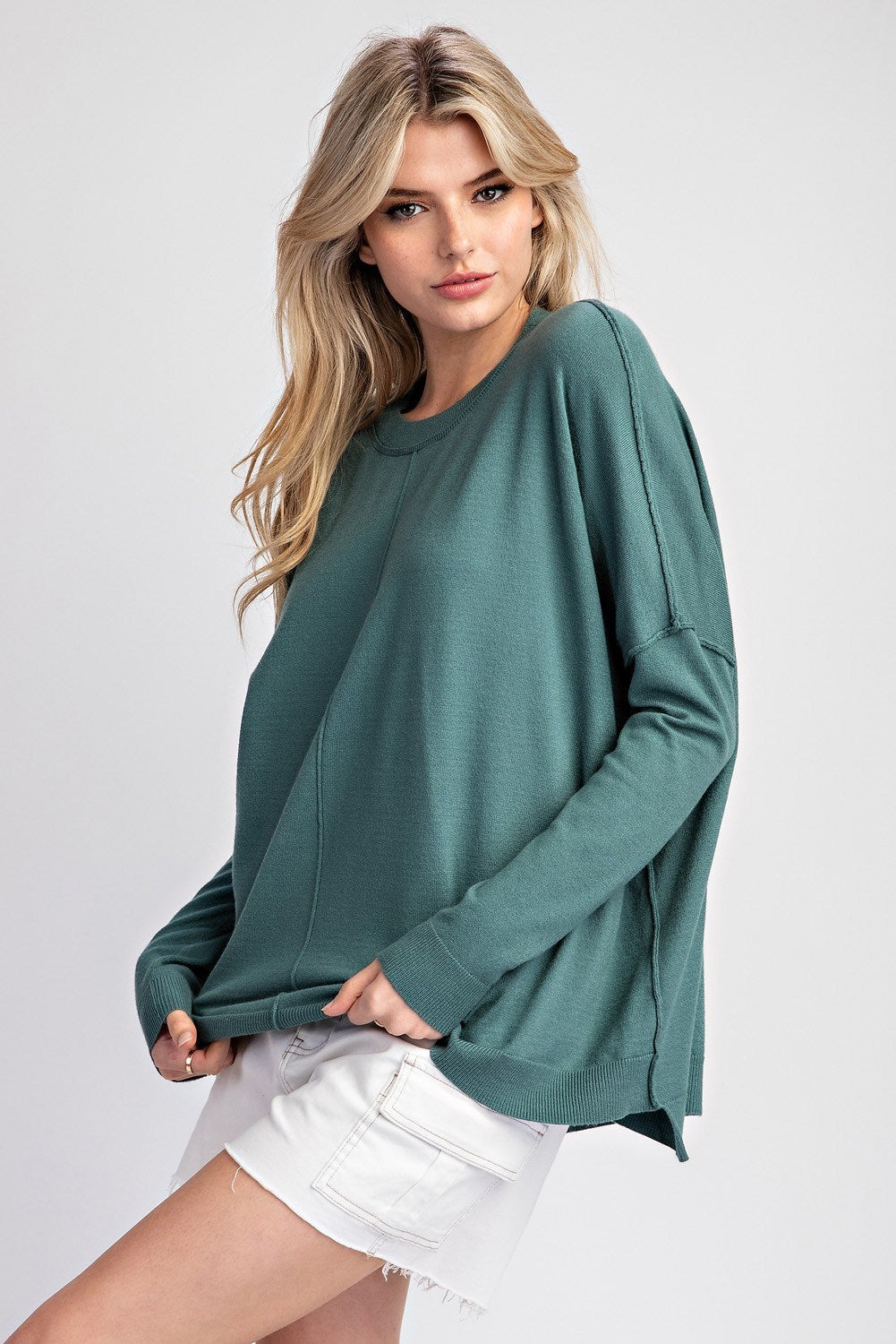 Round Neck Sweater Top : Juniper Green