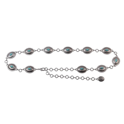Turquoise & Silver Oval Concho Chain Belt