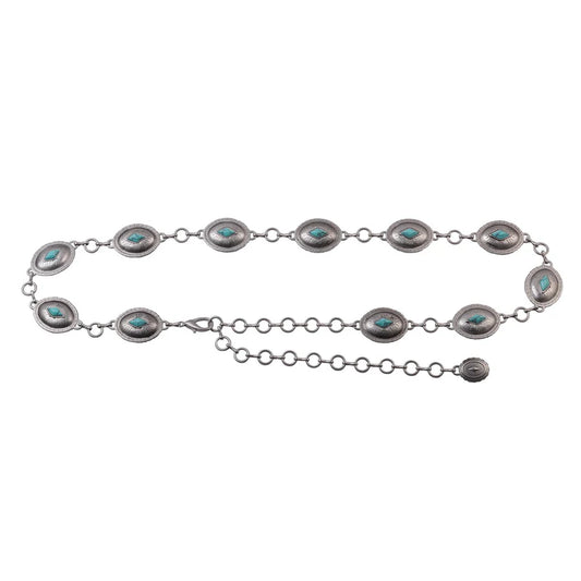 Turquoise & Silver Oval Concho Chain Belt