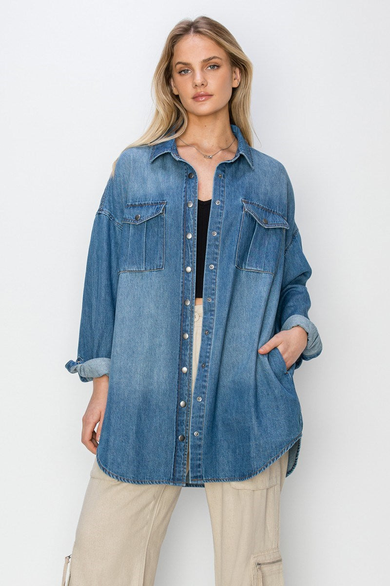 Dark Wash Oversized Denim Shirt Dress