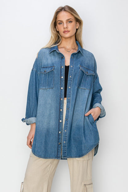 Dark Wash Oversized Denim Shirt Dress