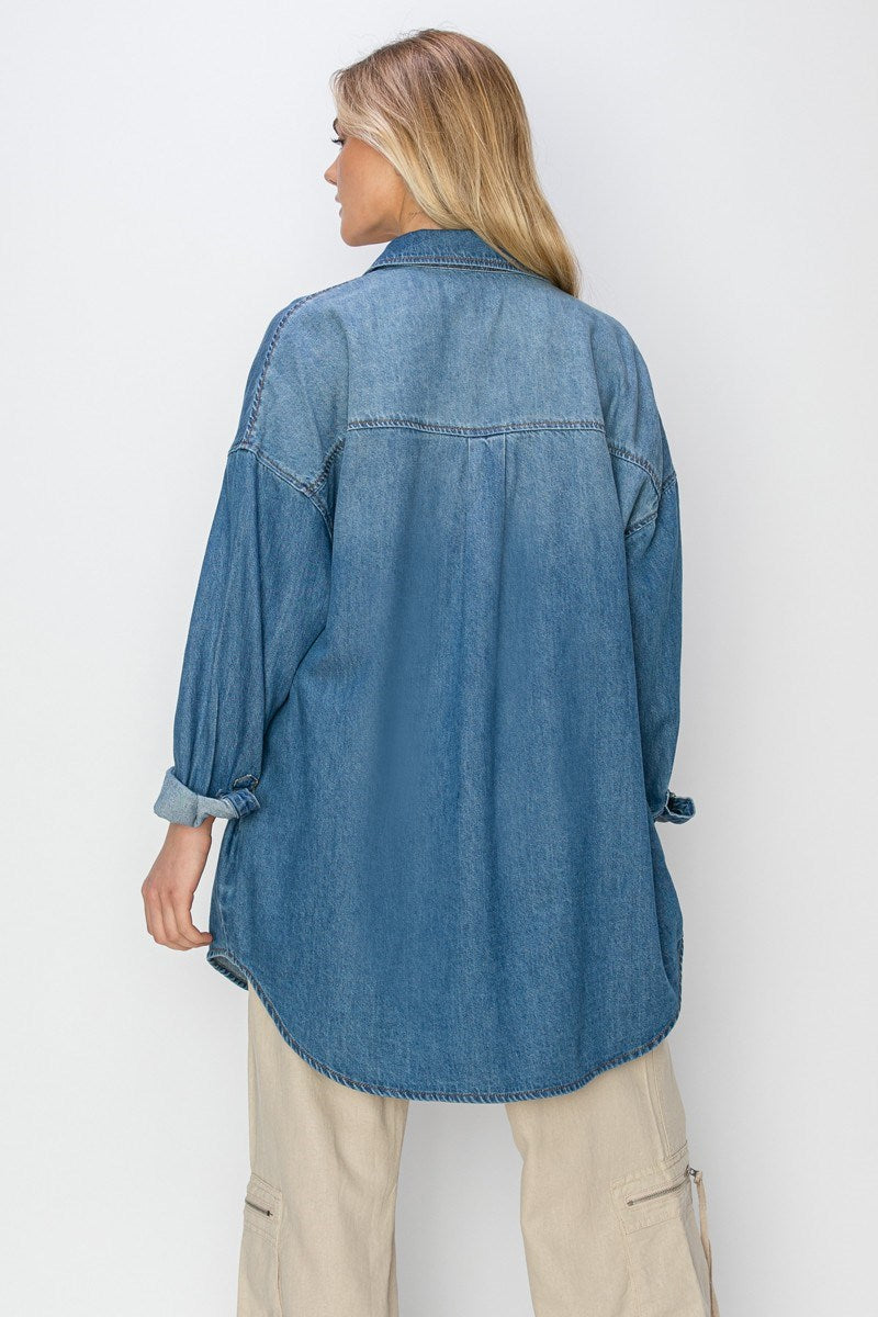 Dark Wash Oversized Denim Shirt Dress