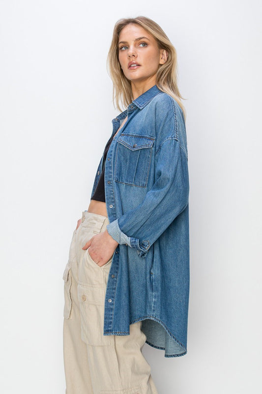 Dark Wash Oversized Denim Shirt Dress