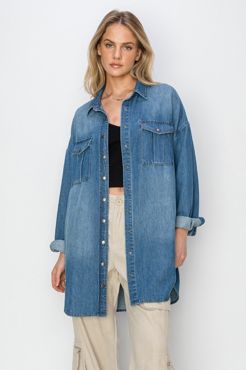 Dark Wash Oversized Denim Shirt Dress