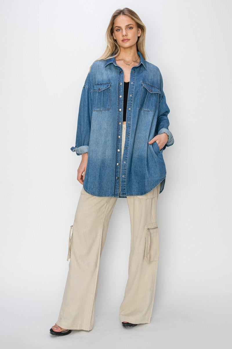 Dark Wash Oversized Denim Shirt Dress