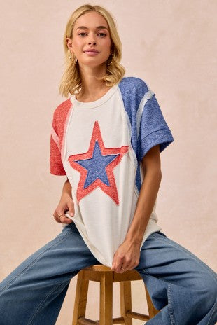 Red White + Cute French Terry Star Top