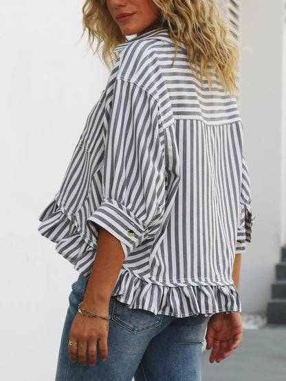 Striped Ruffle Hem Blouse