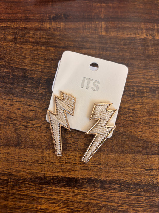 Lightening Bolt Earrings - Beige