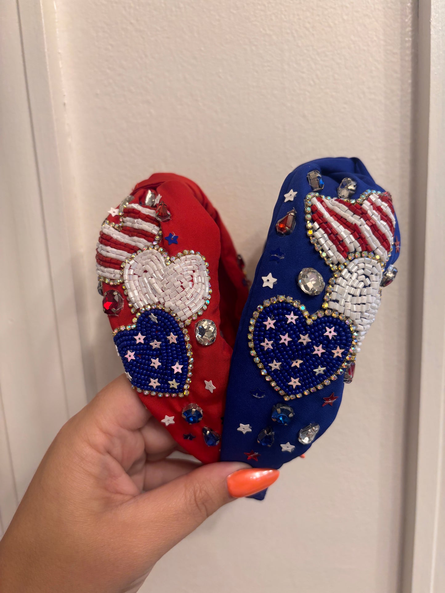 RWB Heart Beaded Headband