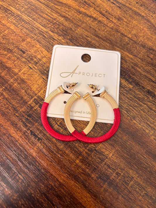 Red + Gold Hoop Earring
