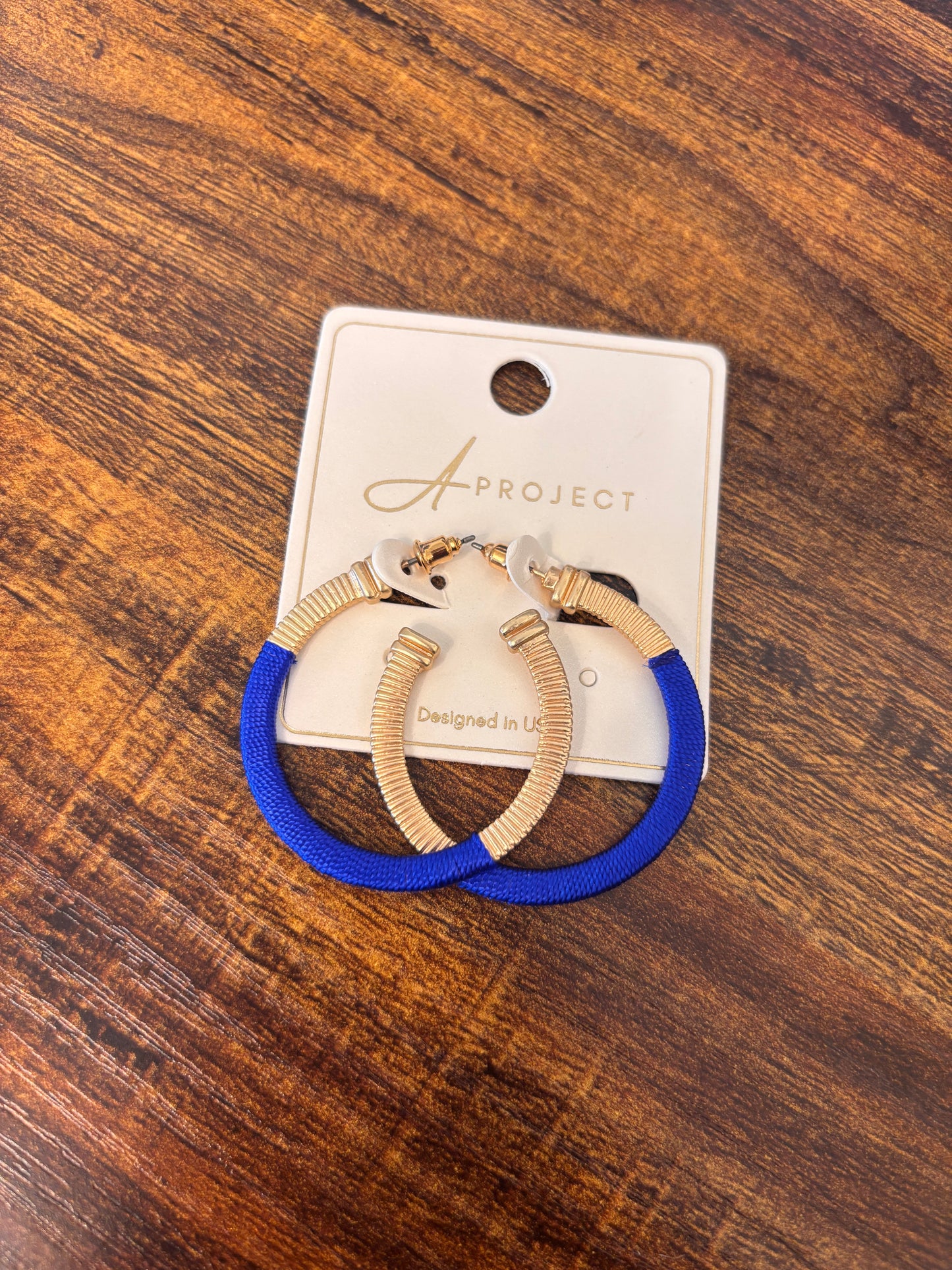 Blue + Gold Hoop Earring