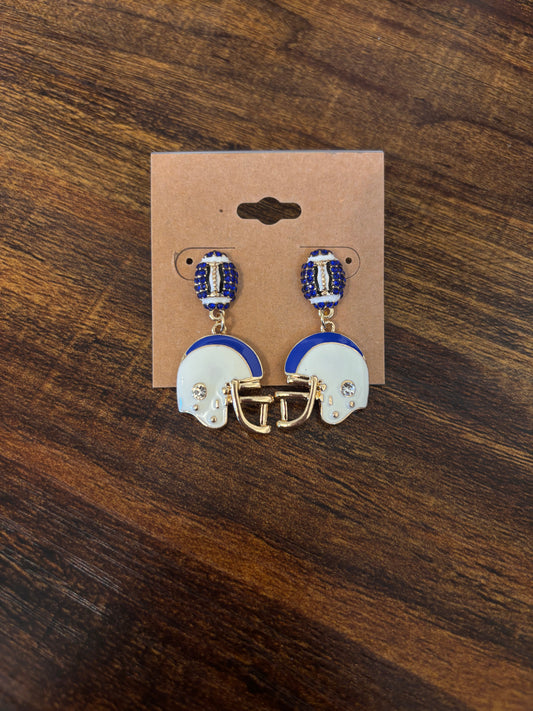 Blue + White Football Helmet Earrings