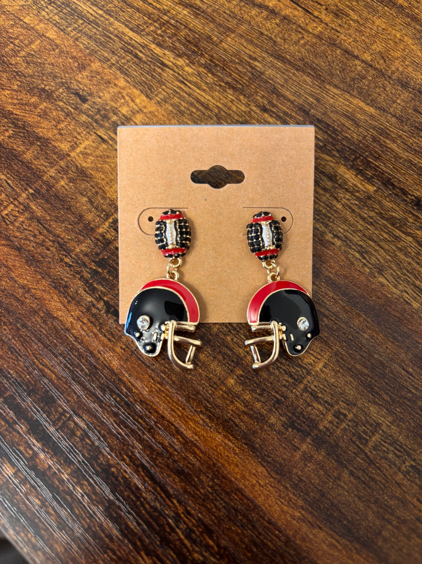 Red + Black Football Helmet Earrings