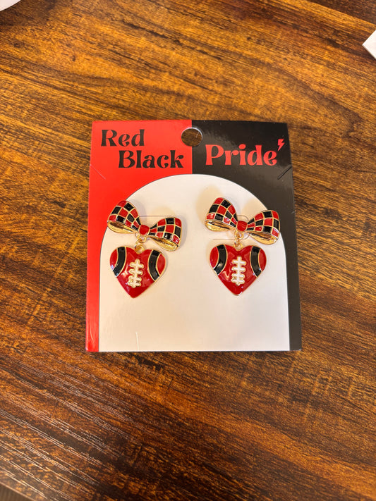 Red + Black Football Heart Earrings