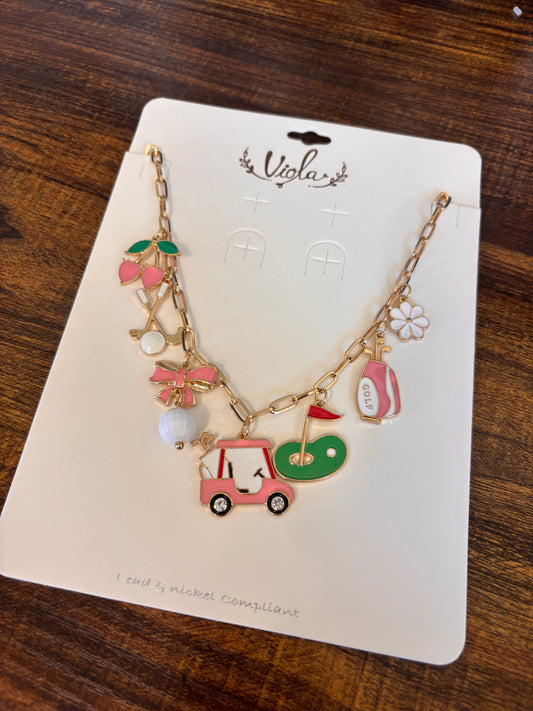 Girly Golfer Charm Necklace