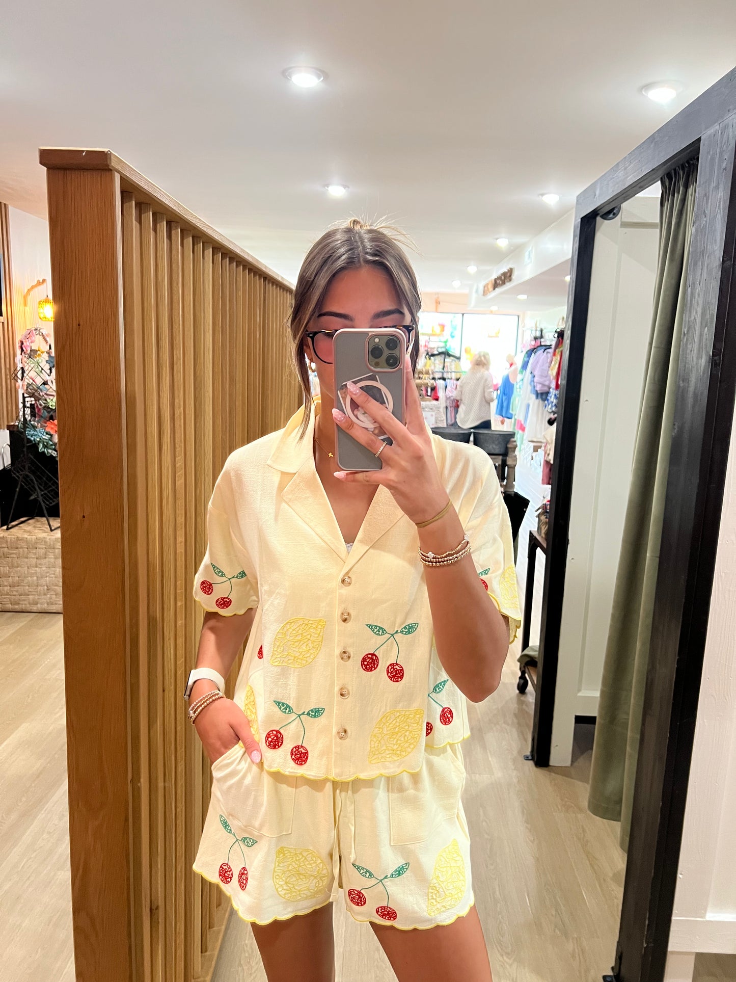 Lemon + Cherry Sweet Linen Top