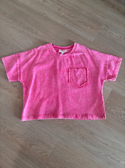 Girls Acid Wash Pocket Tee