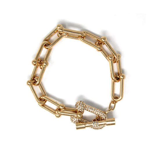Gold Pave U Toggle Bracelet